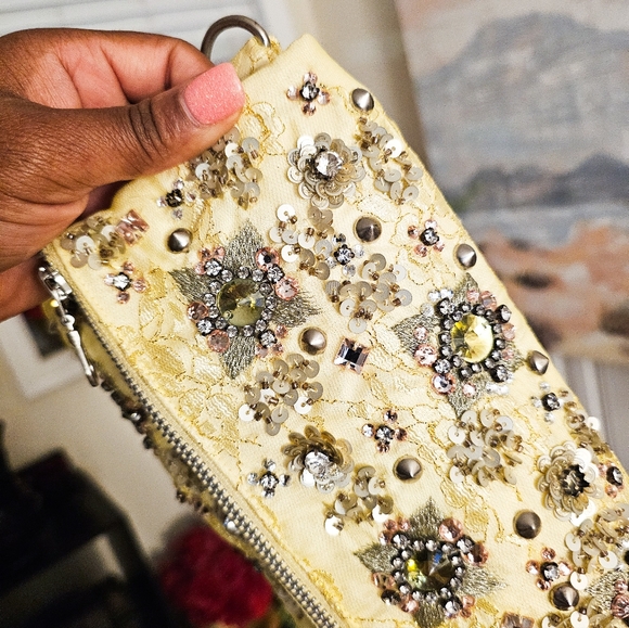 ASOS Yellow Multicolor Sequin & Rhinestone Embroidered Folded Clutch - Picture 8 of 15